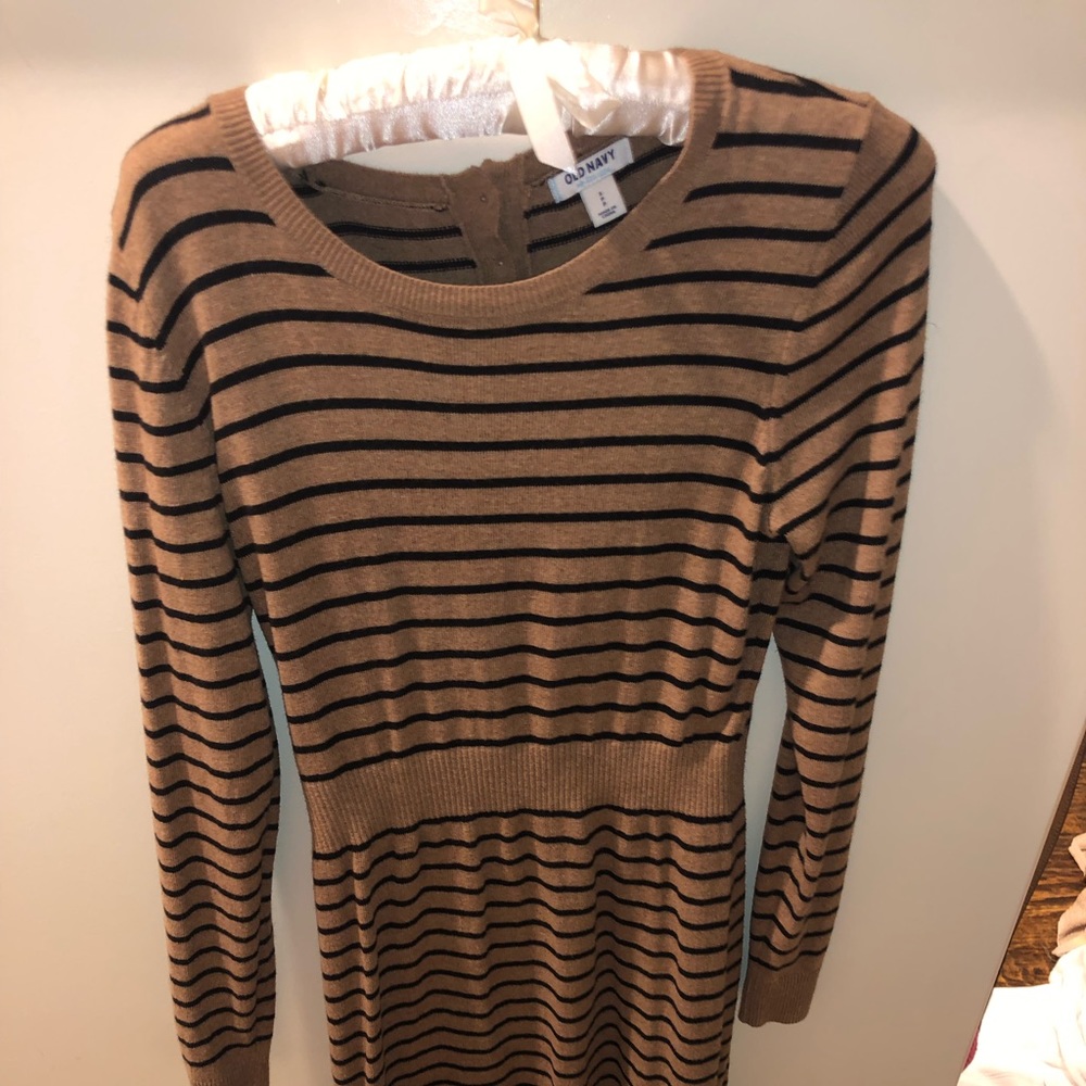 Tan & black striped sweater dress